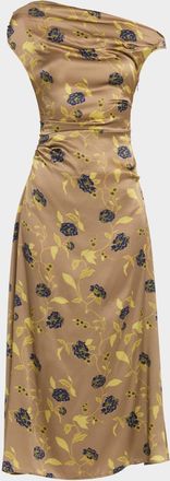 Staud Phare Asymmetric Floral Silk Midi Dress