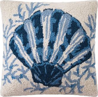 Peking Handicraft Scallop Hook Pillow In Blue Combo