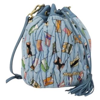 Miu Miu Pre-owned Bucket Bags, female, Blue, Size: ONE SIZE Pre-owned Nylon Shoulder Bag