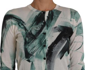 Dolce & Gabbana Womens White Silk Cardigan Lightweight Paint Stroke Sweater Clothing