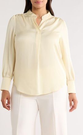 Anne Klein Pleated Satin Yoryu Top in Whisper Yellow at Nordstrom, Size 3 X