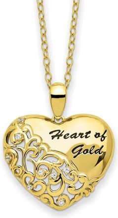 Diamond2Deal Sterling Silver Gold-tone Cubic Zirconia Heart of Gold Necklace