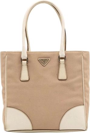 Prada Pre-owned Tote Bags, female, Brown, Size: ONE SIZE Pre-owned Canvas Tote Bag