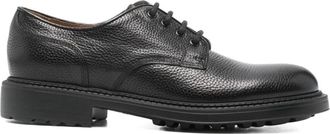Doucal's Black Textured Lace-Up Calf Suede Flats