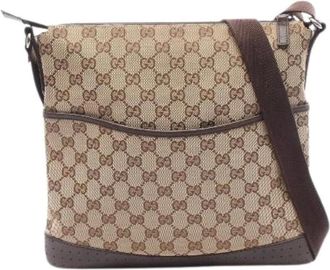 Gucci Pre-owned Cross Body Bags, female, Beige, Size: ONE SIZE Pre-owned GG Canvas Leather Shoulder Bag