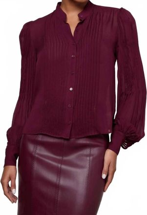 L'agence Noor Mandarin Pleated Blouse In Dark Port