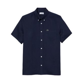 Lacoste Ch 5699-00 Linnen Shirt - Heren - Korte mouwen Overhemden - Blauw - L - Linnen - Overhemden