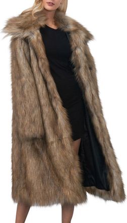 Generic Faux Fur Coat for Women Uk Fluffy Trench Coats Long Winter Warm Overcoat Turn Down Collar Thick Ladies Elegant Open Front Cardigan Long Sleeve Windpro