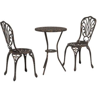 vidaXL Juego Bistro De Jard&iacute;n 3 Pcs Bronce Aluminio Vidaxl