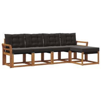 vidaXL Conjunto De Sof&aacute;s De Exterior Con Coj&iacute;n 5 Pcs Natural Y Negro Vidaxl