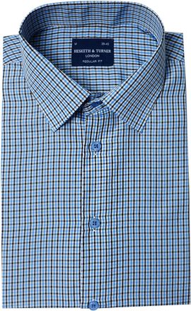Generic Mens Short Sleeve Casual/Formal Checked Shirts by Hesketh and Turner (2283) (as8, Alpha, x_l, Regular, Regular, Blue, Black and White)
