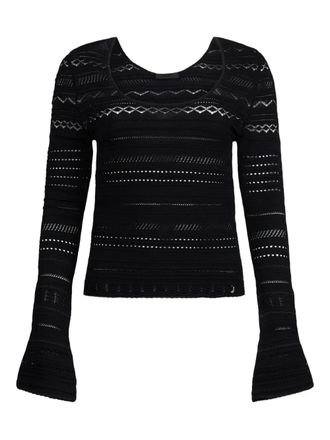 Liu Jo lace-stitch bell-cuff jumper - women - Viscose/Polyamide/Polyester/Metallized Polyester - L - Black