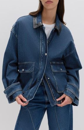 M&S Collection Denim Bomber Jacket in Medium Indigo Blue at Nordstrom, Size Xx-Small
