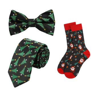 Alizeal Mens Novelty Necktie Bow Tie and Socks Set Perfect for Christmas Tie Set, 076-031