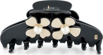Alexandre de Paris Gambetta Pearl Camelia Hair Clip in Black And Beige at Nordstrom