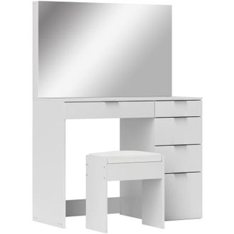 HOMCOM Set Tavolo per Trucco con Specchio e 5 Cassetti e Sgabello Bianco - Homcom