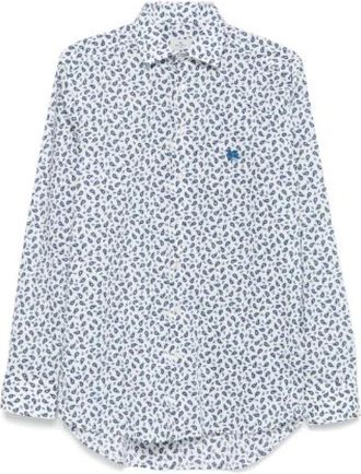 Etro Pegasus Print Wit Overhemd - Heren - Casual Overhemden - Blauw - 3XL - Katoen - Overhemden