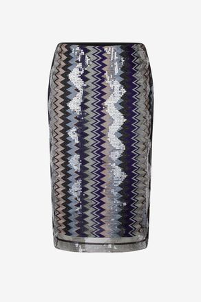 Missoni Midi-Rock aus Jacquard-Strick und Zickzack-T&uuml;ll