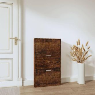 Berkfield Home Shoe Cabinet Smoked Oak 59x17x108 cm Engineered Wood in Brown | Size: 59 x 17 x 108 cm