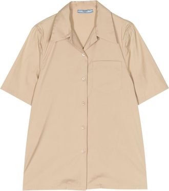 Prada short-sleeved cotton-blend shirt - women - Elastane/Cotton/Polyamide - One Size - Neutrals