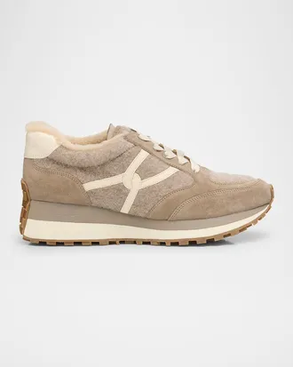 Veronica Beard Valentina Suede Shearling Retro Sneakers