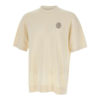Dr&ocirc;le de Monsieur Round-neck Knitwear, male, White, Size: L T-Shirt Maille Ajour&eacute;e D Miroir