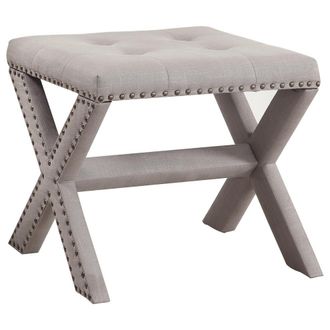 Best Master Furniture Best Master Fabric Upholstered Square Accent Bench in Neutral Gray/Nail Heads