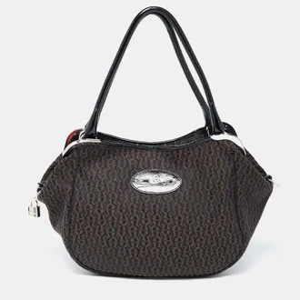 Aigner Black Canvas And Patent Leather Hobos