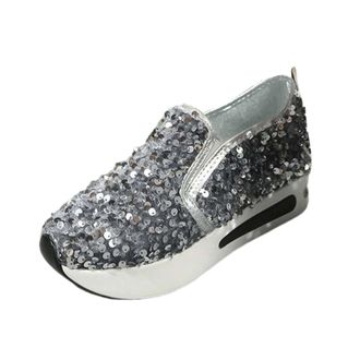 Generic Womens Platform Glitter Sneakers Breathable Mesh Wedge Shoes with Sparkle Accents Outdoor Festival Ballet Flats for Carnivals and Music Events