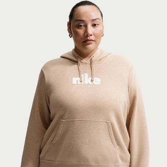 Nike Womens Nike Sportswear Club Fleece Graphic Pullover Hoodie (Plus Size) in Brown | IO6875-286
