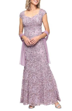 Alex Evenings Soutache Sequin Lace A-Line Gown with Wrap in Wisteria at Nordstrom, Size 12
