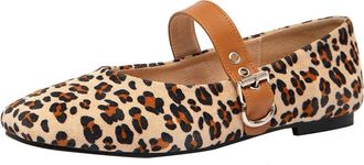 Generic Womens Pump Slip-on Flat Shoes Sexy Leopard Print Casual Shoes Square Toe Buckle Wide fit (10.5) Brown