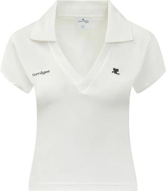 Courr&egrave;ges Sports Cropped Polo - Dames - V-hals truien - Wit - S - Katoen - Truien & Vesten