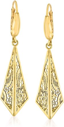 Ross-Simons Italian 14kt Yellow Gold Filigree Triangle Drop Earrings