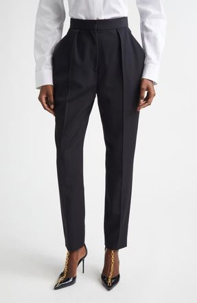 Balmain Tailored High Waist Wool Grain de Poudre Pants in Black at Nordstrom, Size 12 Us