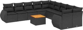 vidaXL Set De Sof&aacute;s De Jard&iacute;n 11 Pzas Y Cojines Rat&aacute;n Sint&eacute;tico Negro Vidaxl