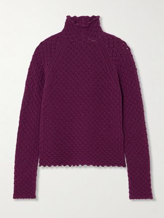 Chloé Pullover A Collo Alto In Misto Lana E Cashmere Punto A Giorno - Viola
