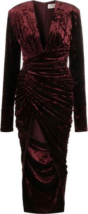 Alexandre Vauthier draped asymmetric velour dress - women - Polyester/Polyester/Elastane/Elastane - 40 - Red