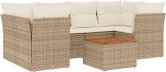 vidaXL Vidaxl - Set Sof&aacute;s De Jard&iacute;n 7 Piezas Y Cojines Rat&aacute;n Sint&eacute;tico Beige