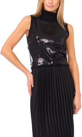 Halogen Sequin Turtleneck Sleeveless Sweater in Rich Black at Nordstrom Rack, Size X-Small