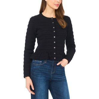 CeCe by Cynthia Steffe Ruffle Pointelle Cardigan in Rich Black at Nordstrom, Size Medium