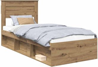 vidaXL Estructura De Cama Con Cabecera Roble Artesanal 90 X 200 Cm Vidaxl