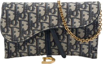 Dior Pre-owned Dior Small Oblique Canvas Saddle Pouch with Chain Ladies F3336OQK5N7S81T9