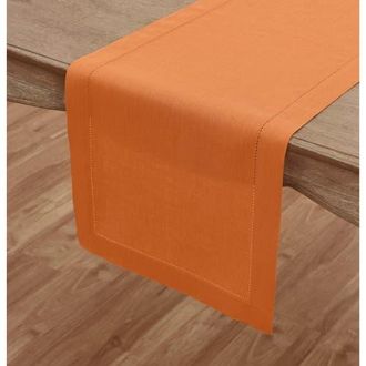 Solino Home Linen Table Runner for Dining Table, Holiday and Everyday Table Decor - Classic Hemstitch in Pumpkin at Nordstrom, Size Xx-Large