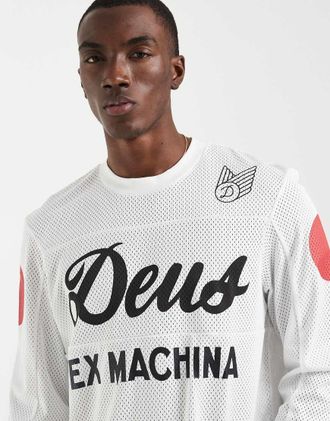 Deus Saber Moto - Top a maniche lunghe in jersey bianco vintage