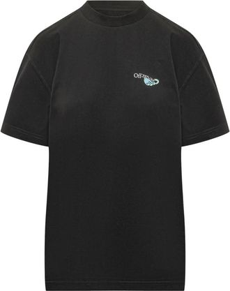 Off-white Regular Katoenen T-Shirt - Dames - T-shirts - Zwart - XS - Katoen - Tops