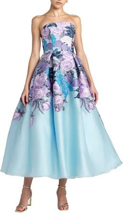 Mac Duggal Organza Strapless Ballgown With Pockets in Blue Multi at Nordstrom, Size 12