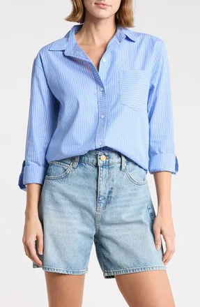 Beach Lunch Lounge Carson Stripe Button-Up Shirt in Blue Shark at Nordstrom, Size X-Small