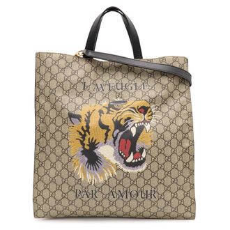 Gucci Beige Black Khaki Gg Supreme Shoulder Bag Tote Bag (Pre-Owned)