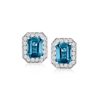 Ross-Simons London Blue Topaz Earrings With. Lab-Grown Diamonds in Sterling Silver